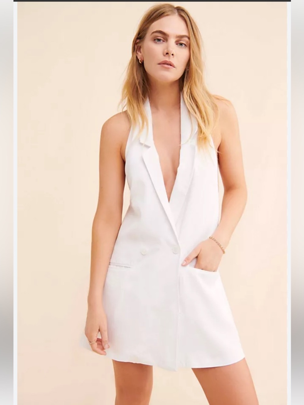 Free People Dress‎ XS White Ashton Mini NWT Quiet Luxury Mob Wife Summer
